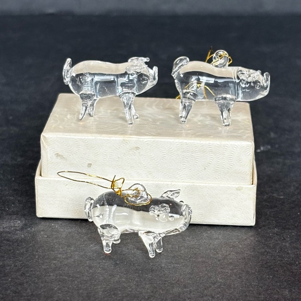 3 Hand-Blown Miniature Glass Pig Ornament/ Clear Figurine .75” X 1.25” - Picture 4 of 7